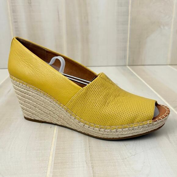 Gentle Souls by Kenneth Cole Butter Yellow Leather Wedge Espadrilles Sz 11M - Picture 1 of 11